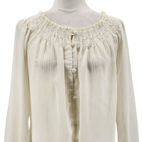 Vintage Chessa Davis Womens Small Top Blouse Striped Ivory Long Sleeve Button - Picture 2 of 13